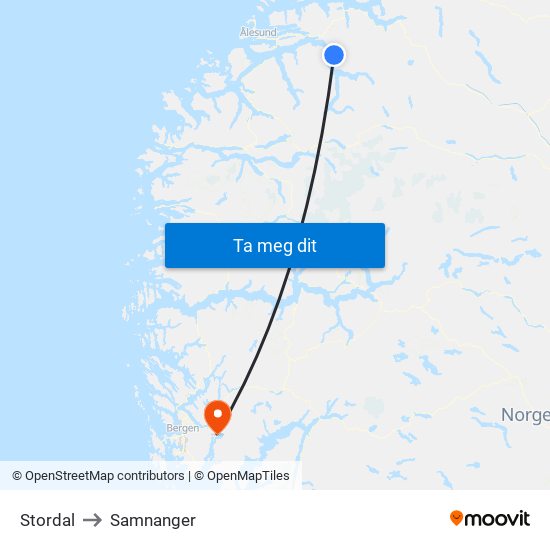 Stordal to Samnanger map