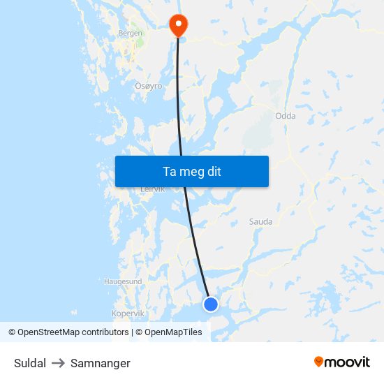 Suldal to Samnanger map