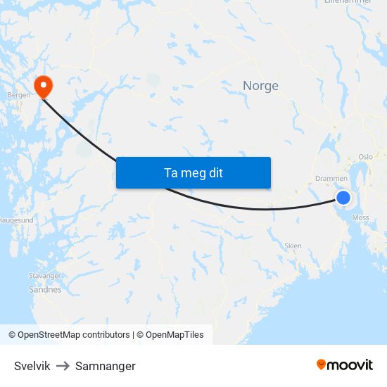 Svelvik to Samnanger map