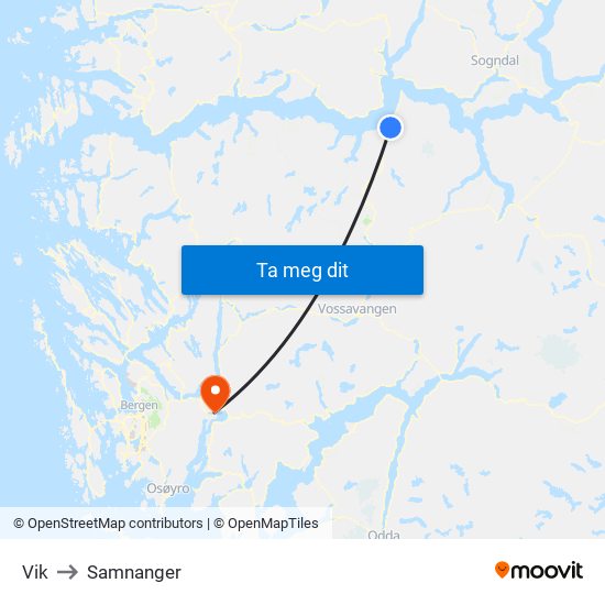 Vik to Samnanger map