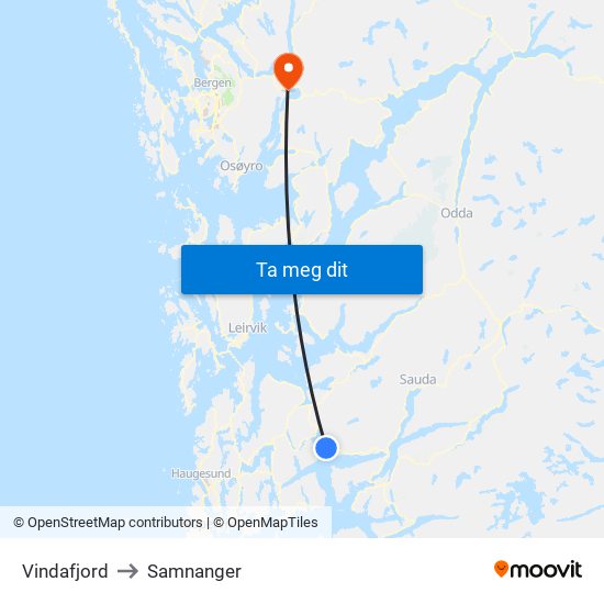 Vindafjord to Samnanger map