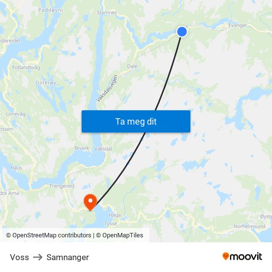 Voss to Samnanger map