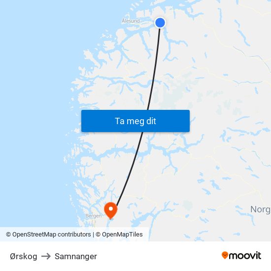 Ørskog to Samnanger map