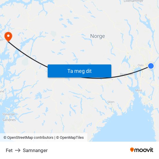 Fet to Samnanger map