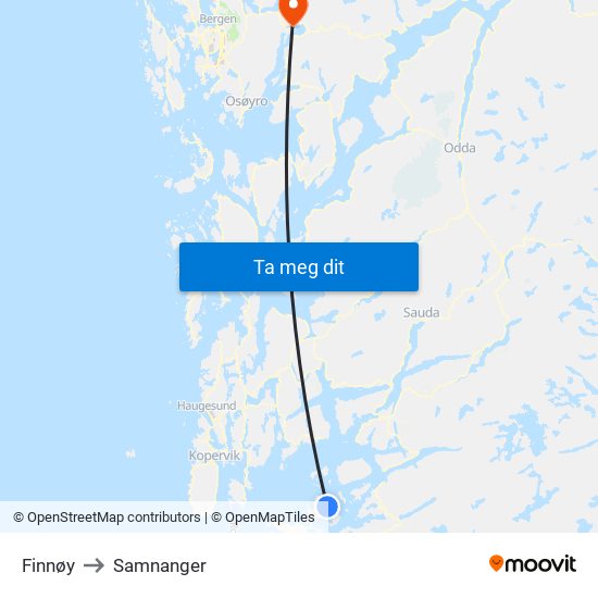 Finnøy to Samnanger map