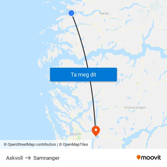 Askvoll to Samnanger map