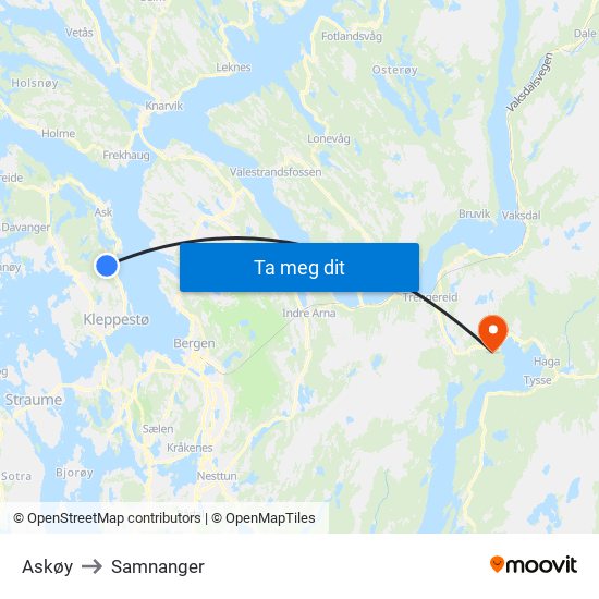 Askøy to Samnanger map