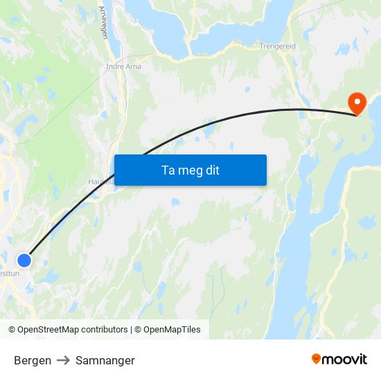 Bergen to Samnanger map