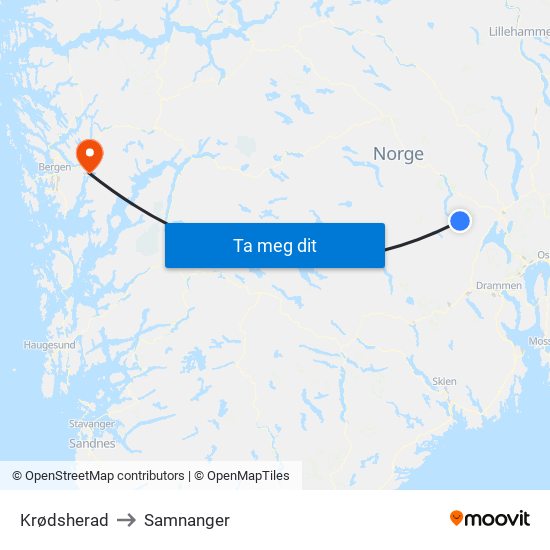 Krødsherad to Samnanger map