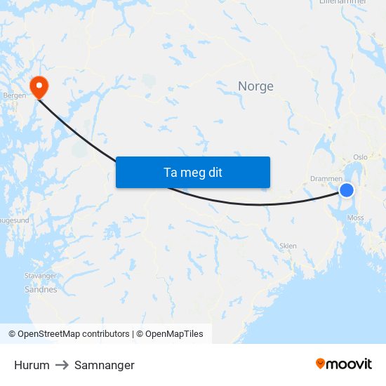 Hurum to Samnanger map