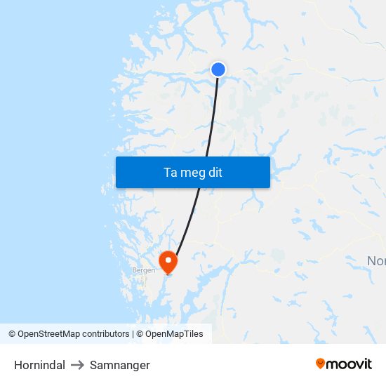 Hornindal to Samnanger map