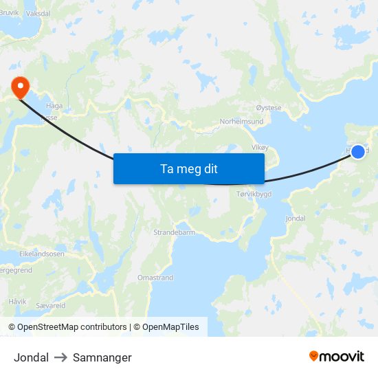 Jondal to Samnanger map