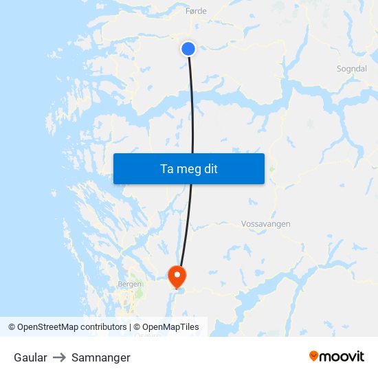 Gaular to Samnanger map