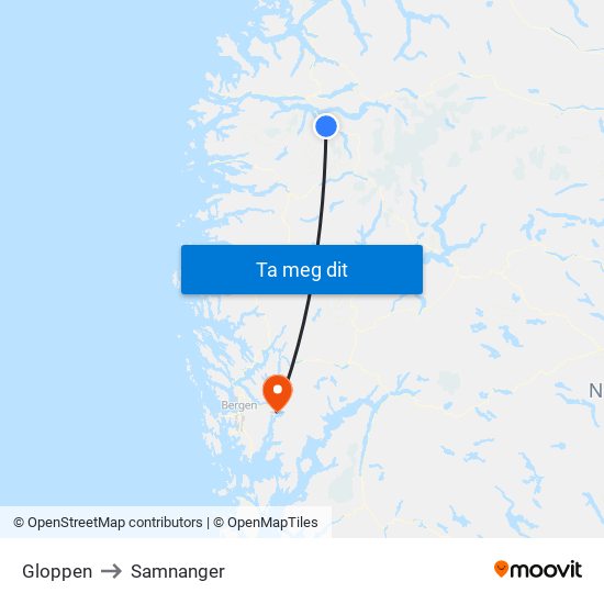 Gloppen to Samnanger map