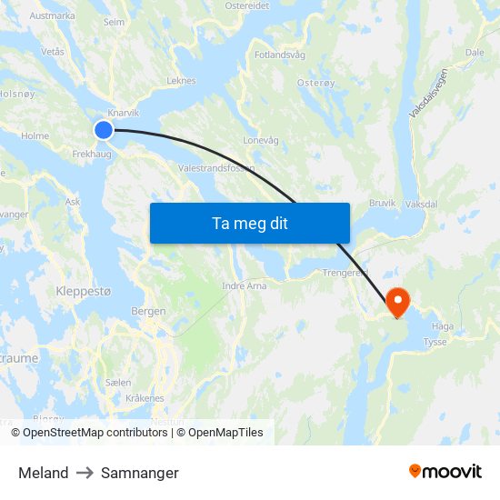 Meland to Samnanger map