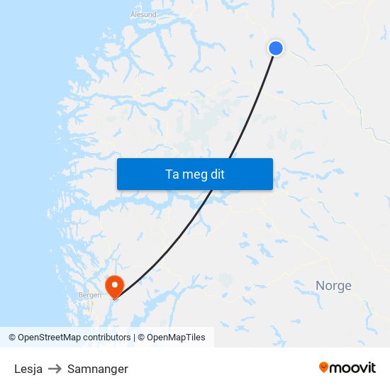 Lesja to Samnanger map