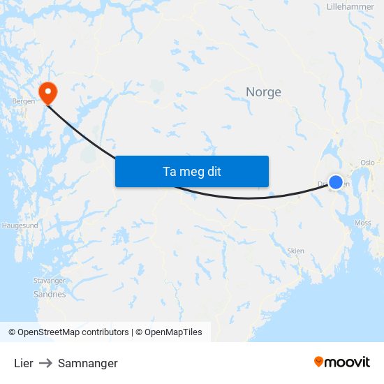 Lier to Samnanger map