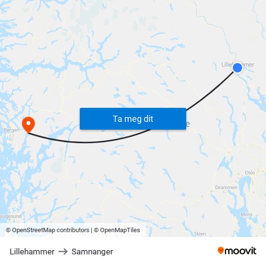 Lillehammer to Samnanger map