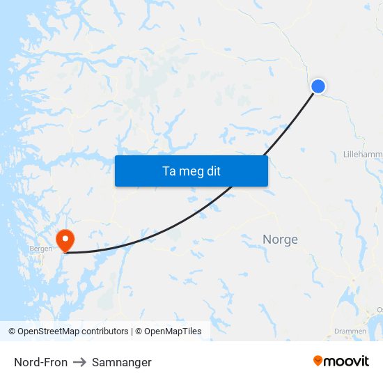 Nord-Fron to Samnanger map