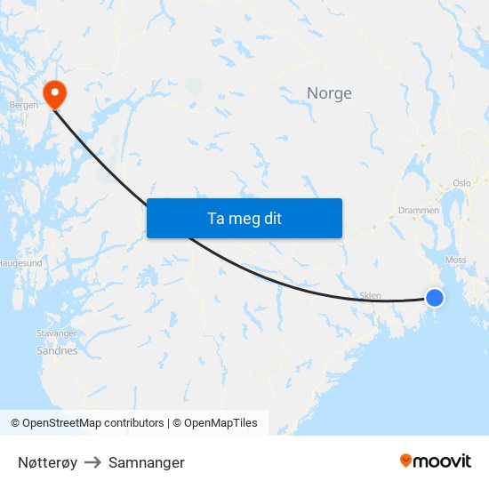 Nøtterøy to Samnanger map