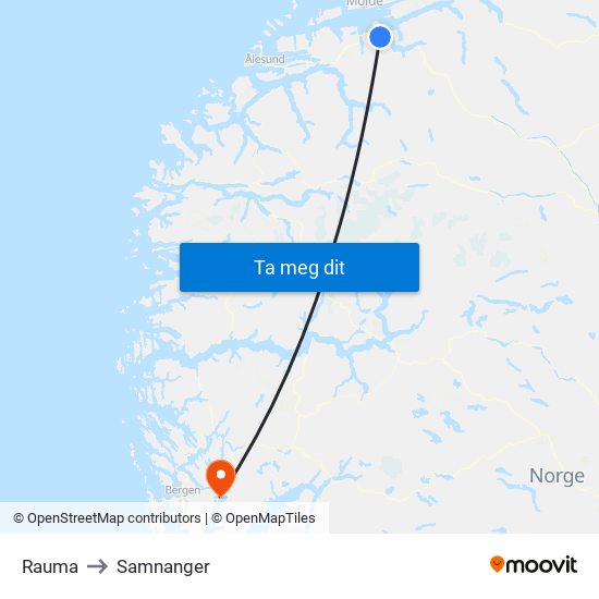 Rauma to Samnanger map