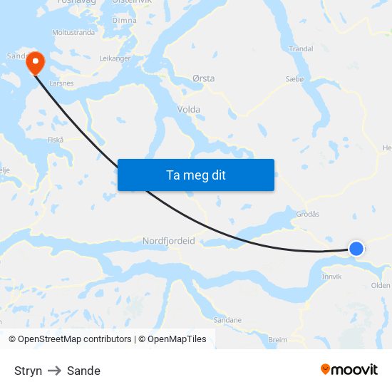 Stryn to Sande map