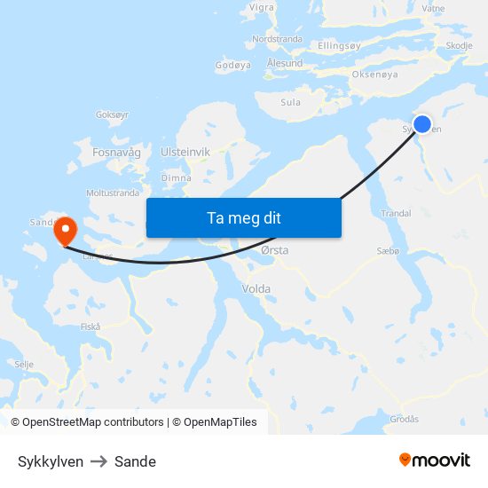 Sykkylven to Sande map