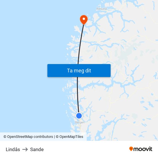 Lindås to Sande map