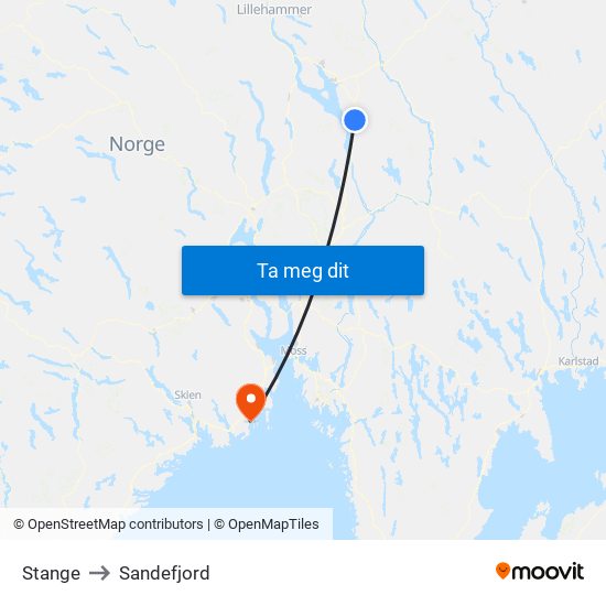 Stange to Sandefjord map