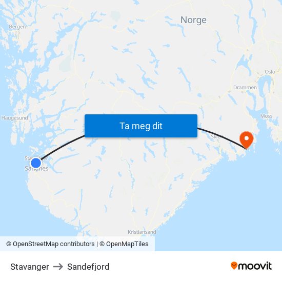Stavanger to Sandefjord map