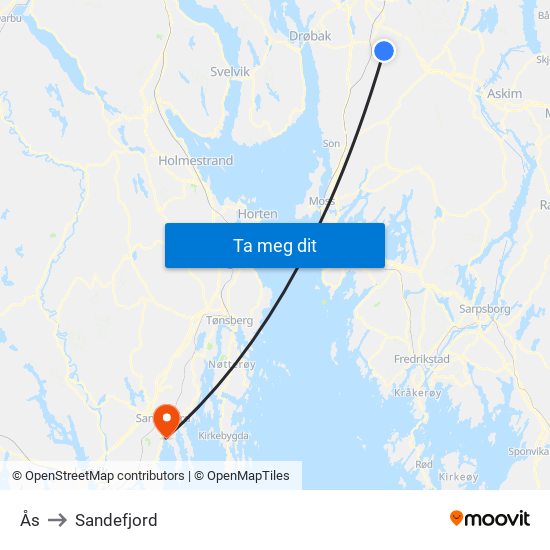 Ås to Sandefjord map