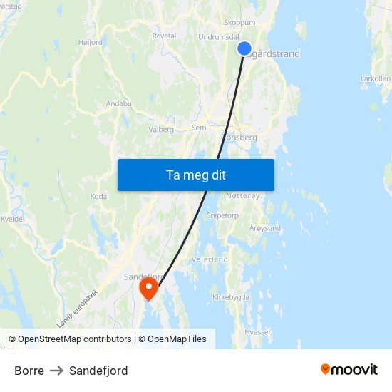 Borre to Sandefjord map