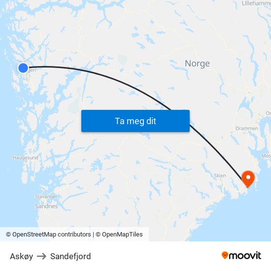 Askøy to Sandefjord map
