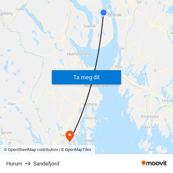 Hurum to Sandefjord map