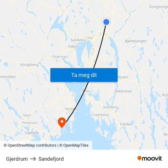 Gjerdrum to Sandefjord map