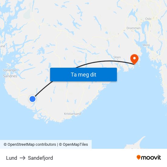 Lund to Sandefjord map