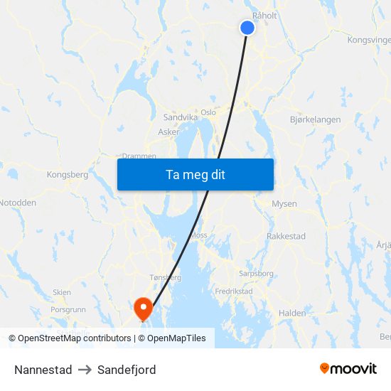 Nannestad to Sandefjord map