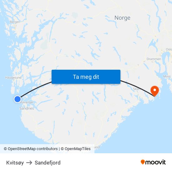 Kvitsøy to Sandefjord map