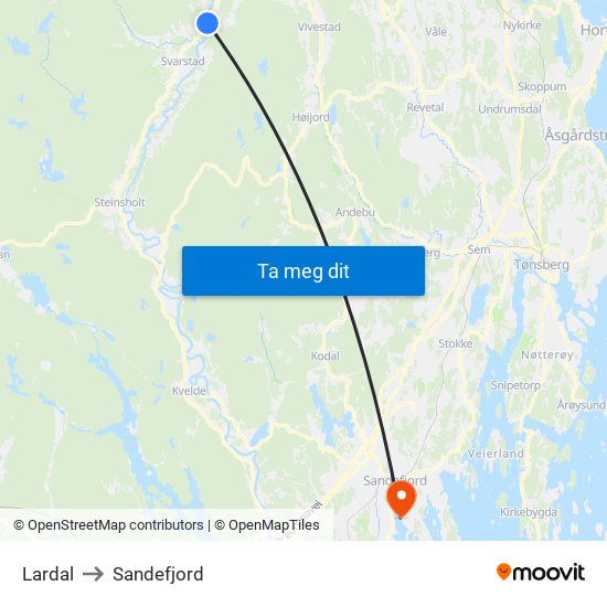 Lardal to Sandefjord map