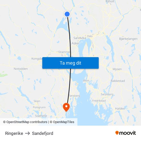 Ringerike to Sandefjord map