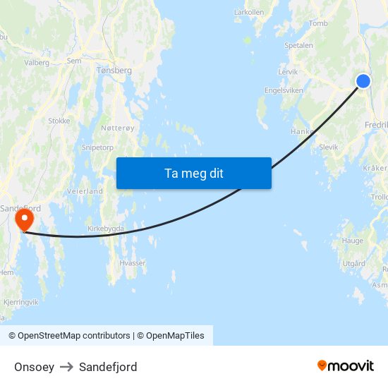 Onsoey to Sandefjord map