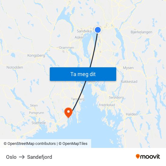 Oslo to Sandefjord map