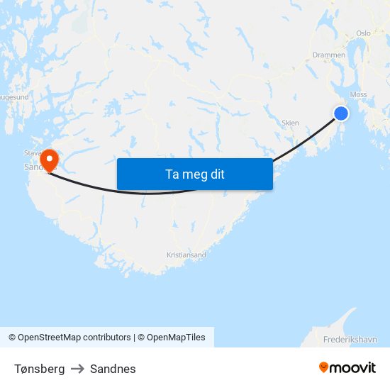 Tønsberg to Sandnes map