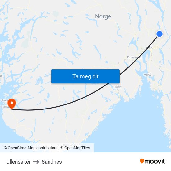 Ullensaker to Sandnes map