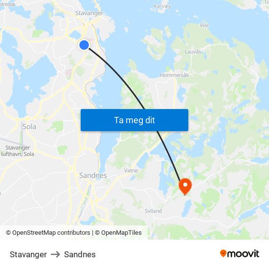 Stavanger to Sandnes map