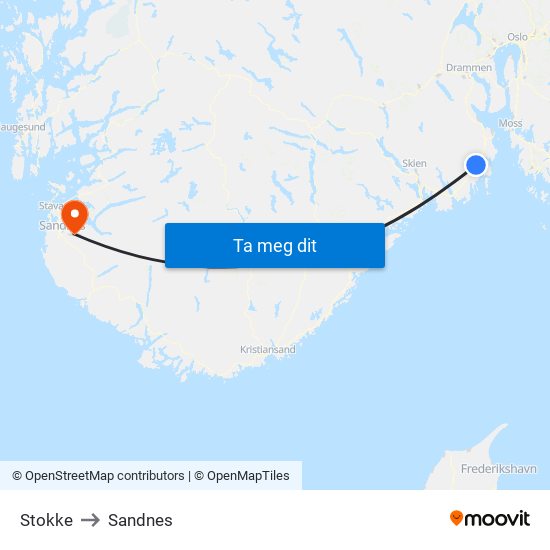 Stokke to Sandnes map