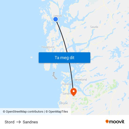 Stord to Sandnes map