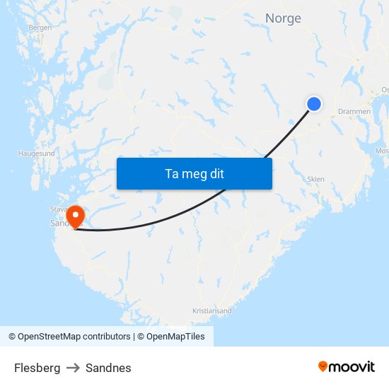 Flesberg to Sandnes map