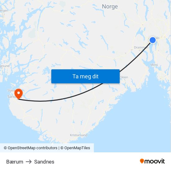 Bærum to Sandnes map