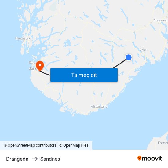 Drangedal to Sandnes map